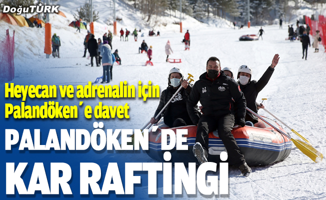 Off-road tutkunları Palandöken'de kar raftingi yaptı