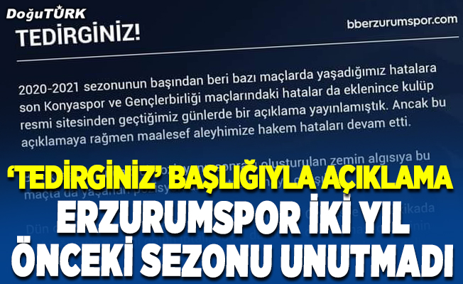 BB Erzurumspor Kulübünden hakem hatalarıyla ilgili açıklama…