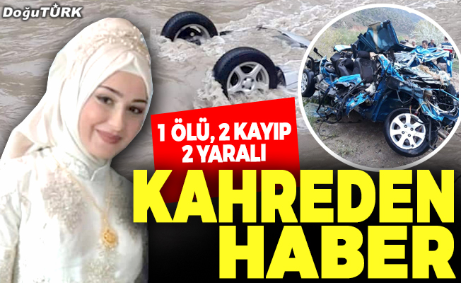 Erzurum’da feci kaza! Kafa kafaya çarpıştı, çaya düştüler