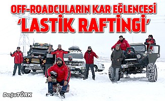 Off-roadcuların kar eğlencesi ‘lastik raftingi’