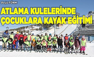 Atlama kulelerinde çocuklara kayak eğitimi
