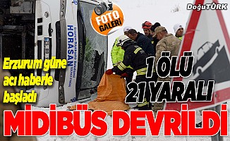 Erzurum'da yolcu midibüsü devrildi: 1 ölü, 21 yaralı