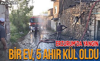 Erzurum'da bir ev, 5 ahır kül oldu