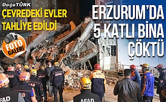 Erzurum'da 5 katlı bina tamamen çöktü
