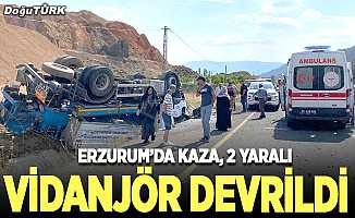 Erzurum'da vidanjör şarampole devrildi: 2 yaralı